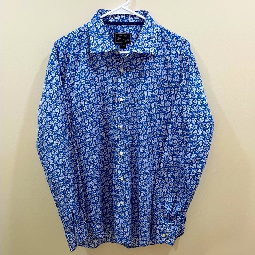 ORIAN Vintage Men’s Blue Paisley Italian Handmade Button Down Shirt. 43/17.